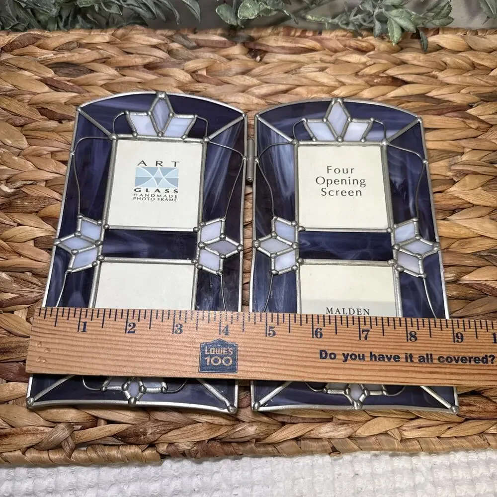 Malden Art Glass 4 Opening Folding Photo Frame Purple Art Stained Glass Style